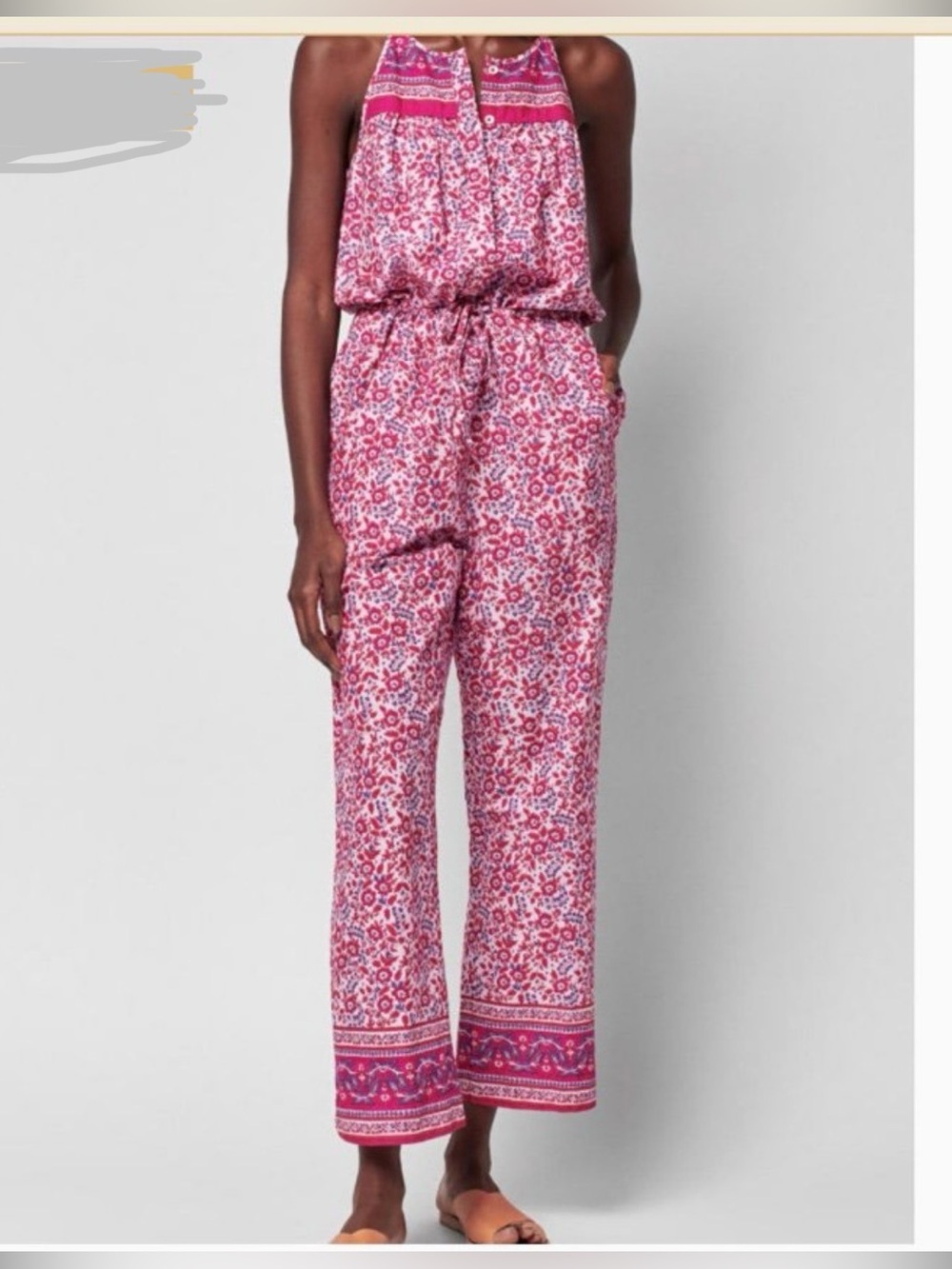 NWT Faherty Adela Jumpsuit Womens Size XL Pink Floral Boho Organic Cotton